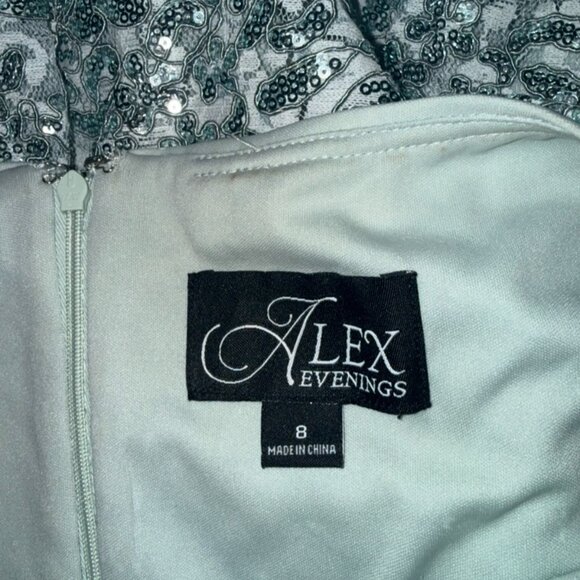 Alex Evenings Sleeveless Corded Fit Ice Sage Lace & Sequin-Detail Gown Sz 8 - Picture 11 of 16